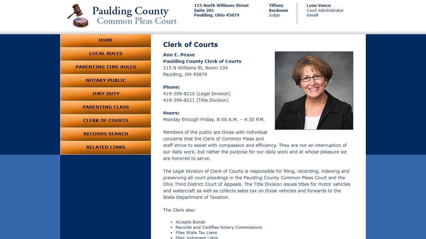 CLERK OF COURTS - Paulding County Common Pleas Court